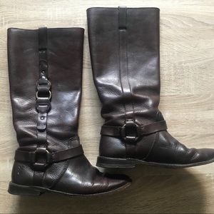 Frye leather harness Brown Riding Boots Slip On